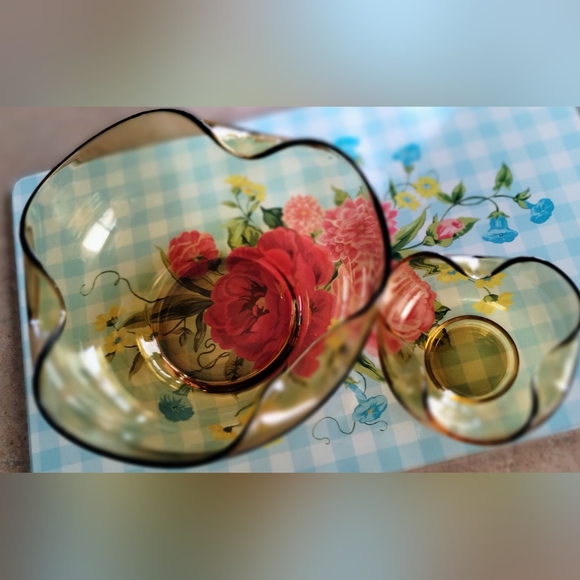 Anchor Hocking Amber Glass Chip and Dip Bowl Set - Picture 2 of 3